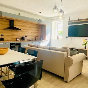 Modern With Fireplace & Stylish Kitchen Apartment